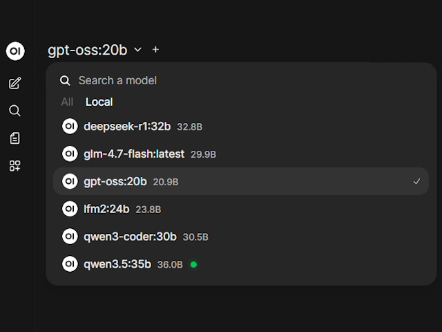 Model management interface showing model selection dropdown and available models